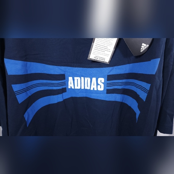NWT VINTAGE Adidas Stripes Men's T-Shirt Size Larhe Navy Blue/ Light Blue - Picture 2 of 10